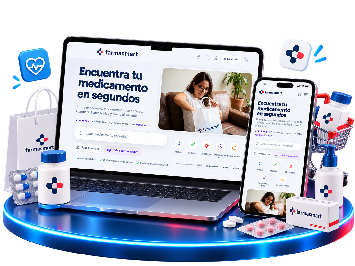 Ecommerce de FarmaSmart en laptop y celular