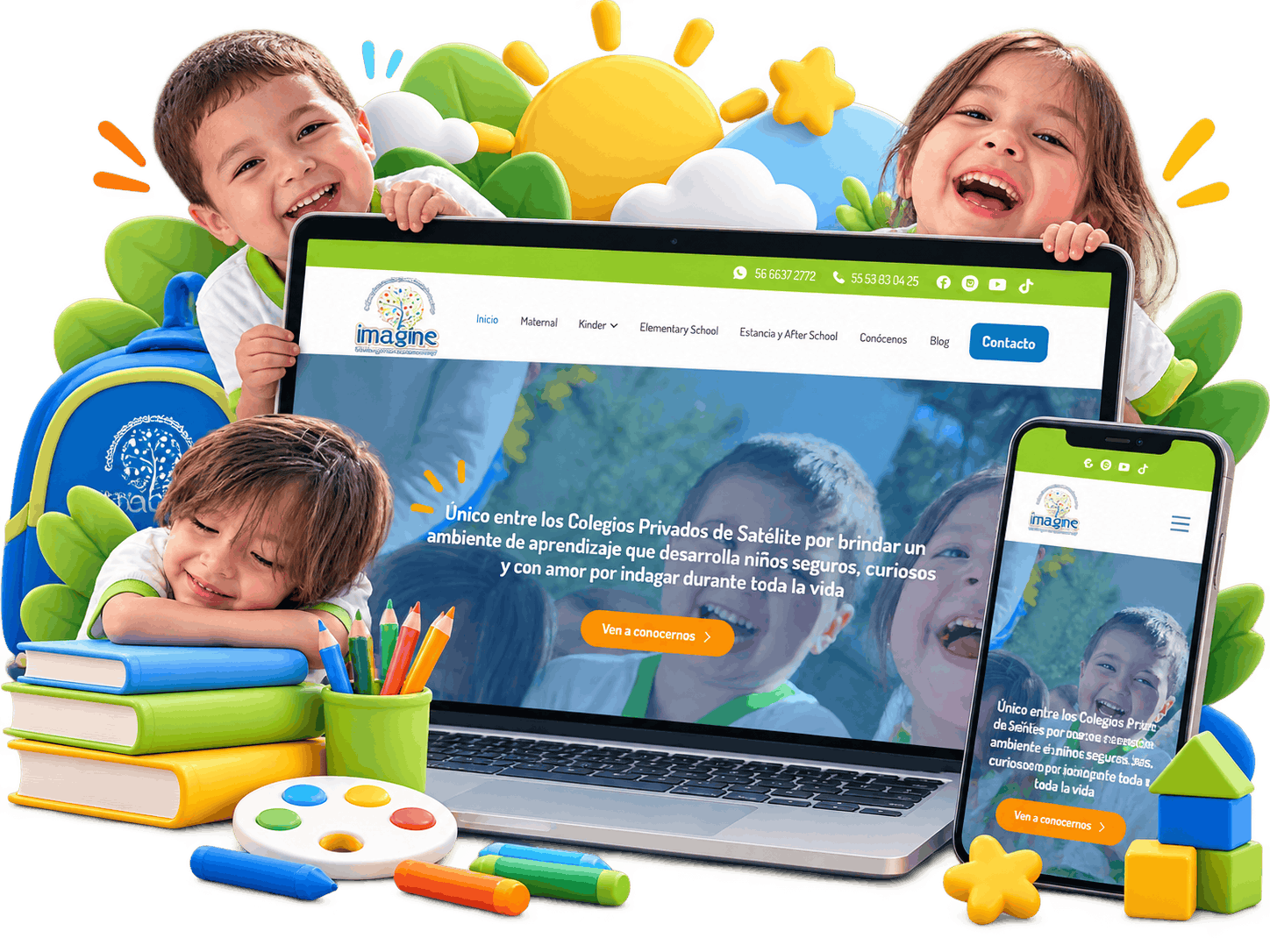 Sitio de Imagine Kindergarten en laptop y celular